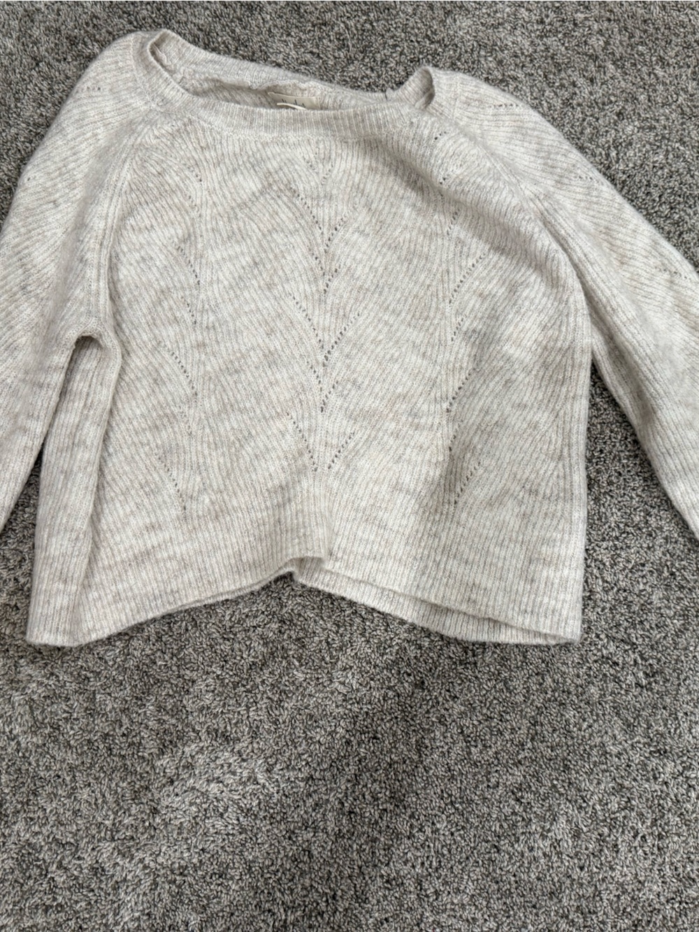 Marshalls Light Cream Crochet-Detail Crewneck Sweater